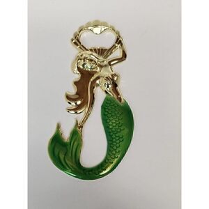 𝅺Gold Metal & Green Enamel Mermaid Bottle Opener by Blush